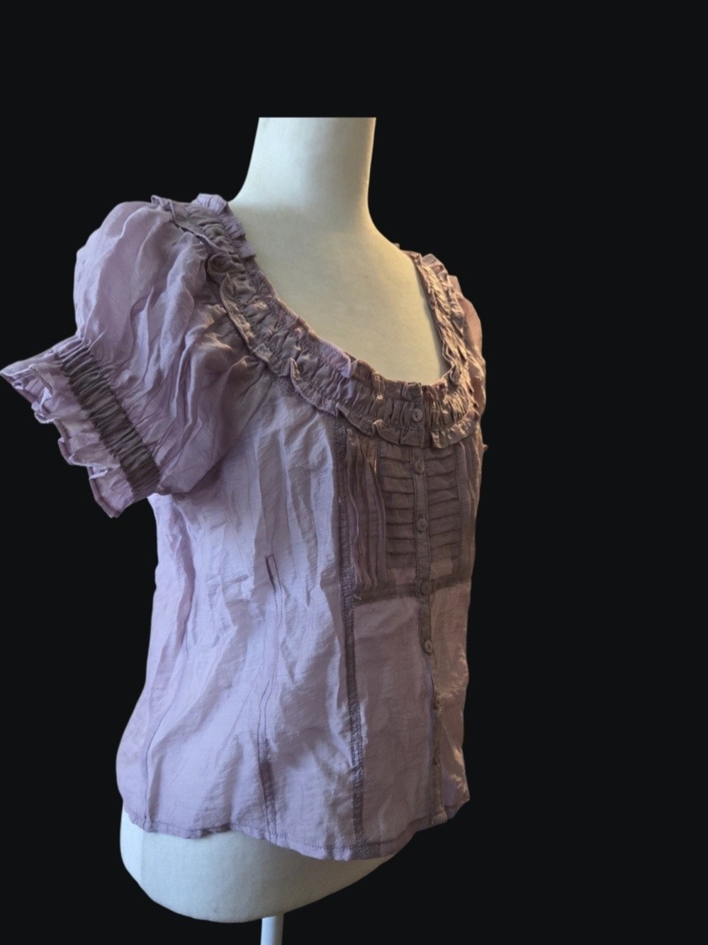 Pilcro Dusty Lavender Ruffle Scoop-Neck Button Front Blouse - Picture 2 of 13